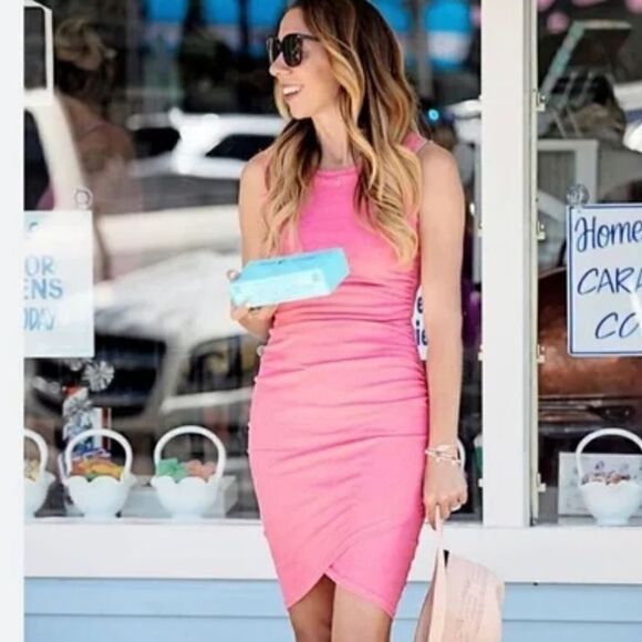 Leith Ruched Body-Con Tank Dress Pink Lemonade Heather Size XS Womens - Picture 3 of 3